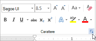 Fare clic sul pulsante di visualizzazione della finestra di dialogo Carattere