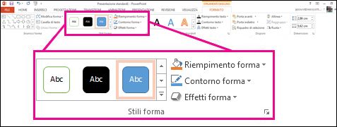Comandi di Stili forma sulla barra multifunzione