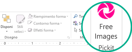 Dopo l'installazione, il componente aggiuntivo gratuito Pickit Free Images compare all'estremità destra della scheda Home della barra multifunzione.