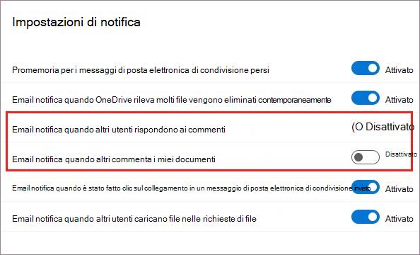 Impostazioni di notifica di OneDrive