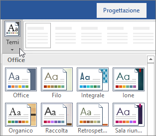Opzioni per i temi sulla barra multifunzione di Word
