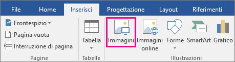 Icona Immagini evidenziata nella scheda Inserisci