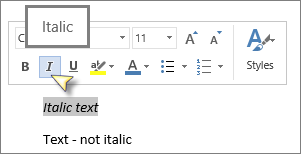 Selezionare Testo, quindi Corsivo