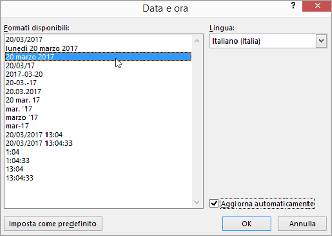 Selezione della casella di controllo Aggiorna automaticamente