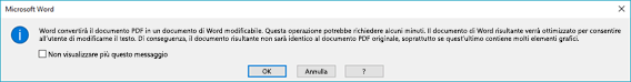 Word conferma che tenterà di adattare dinamicamente il contenuto del file PDF aperto.
