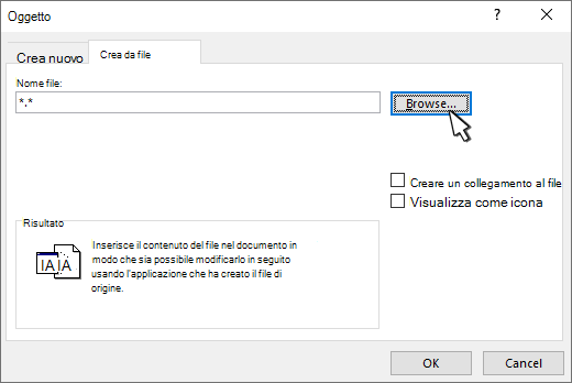 Crea dal pannello file