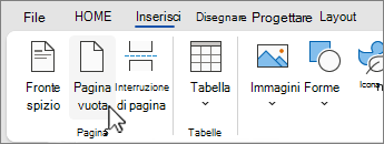 Pulsante Inserisci pagina vuota sulla barra multifunzione