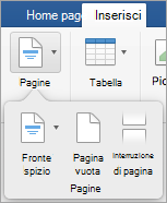 Opzioni nel menu Pagine