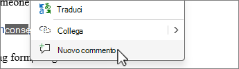 Selezionare Nuovo commento dal menu di scelta rapida visualizzato facendo clic con il pulsante destro del mouse