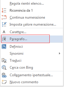Fare clic sull'opzione Paragrafo.
