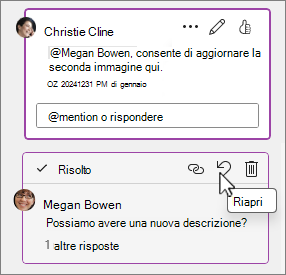 Pulsante Riapri messaggio risolto