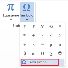 Nella finestra Simbolo fare clic su Altri simboli.