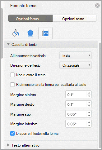 Screenshot del riquadro Formato