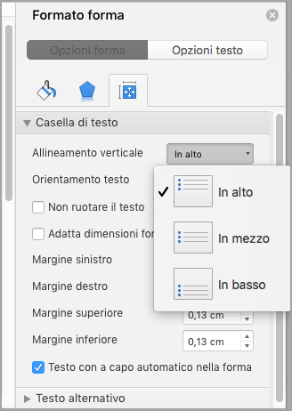 Screenshot di Scegliere l'allineamento