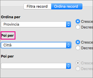 Fare clic per ordinare in base a più campi