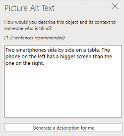 Riquadro Testo alternativo immagine in PowerPoint per il web.