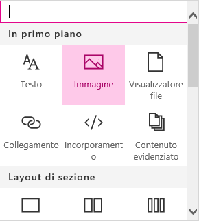 Screenshot della selezione della web part immagine in SharePoint.