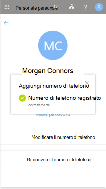 Salvare il numero di telefono dell'utente aggiunto in Personale
