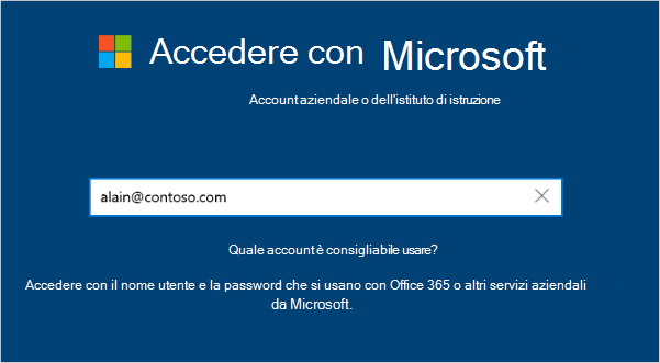 Schermata di accesso con indirizzo e-mail