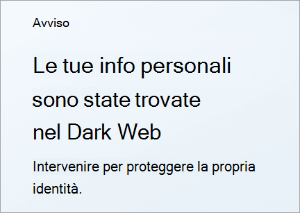 Avviso che indica che i dati sono stati trovati nel Dark Web.
