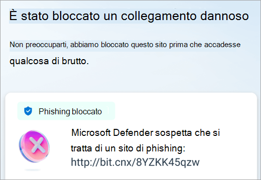 Microsoft Defender ha bloccato un collegamento dannoso in un dispositivo Android.