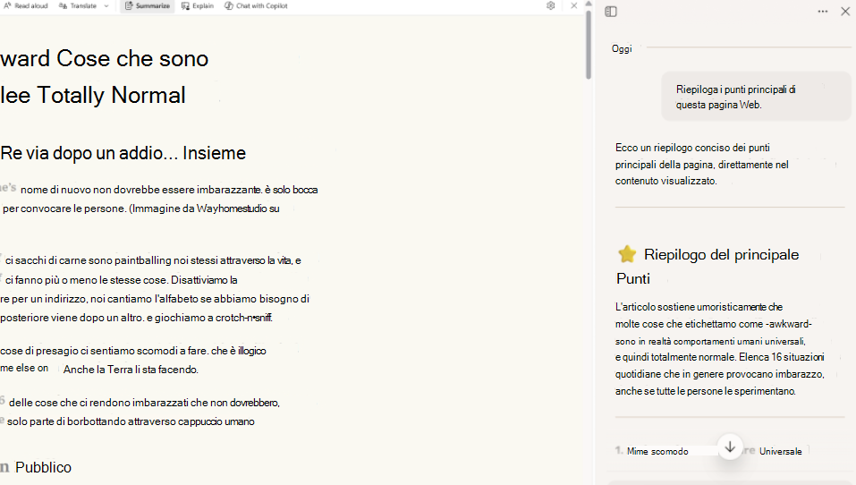 Screenshot di riepilogo della modalità di lettura.
