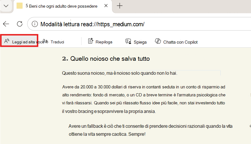 Screenshot di Leggi ad alta voce.