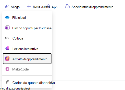 Screenshot dell'esplorazione delle attività di apprendimento.