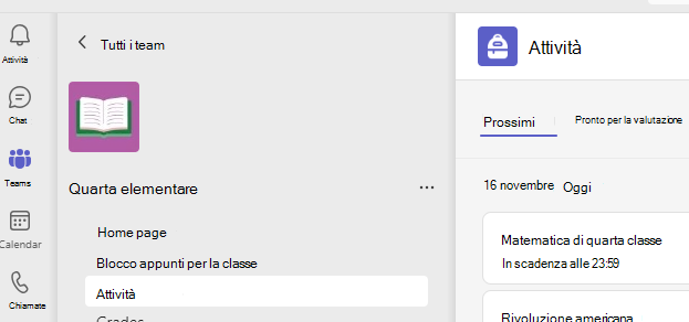 Screenshot che mostra le attività