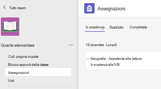 Screenshot che mostra le attività