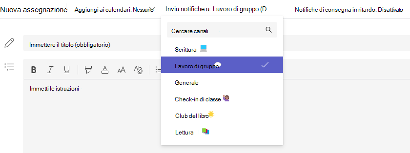 Screenshot della selezione del canale.