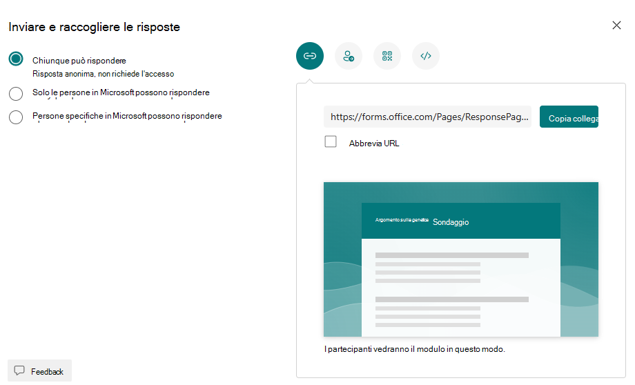 Screenshot della raccolta delle risposte.