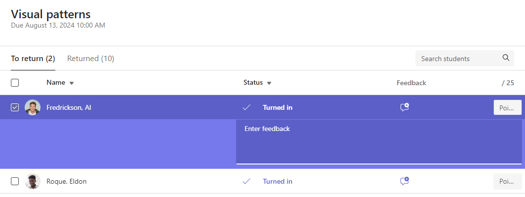 Screenshot che mostra il feedback