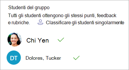 Opzione per valutare gli studenti singolarmente