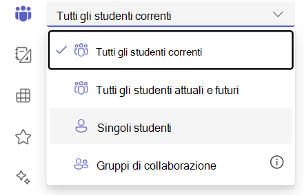 Screenshot dell'opzione per singoli studenti.