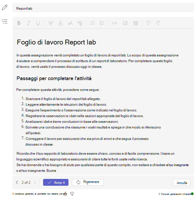 passaggi del report lab