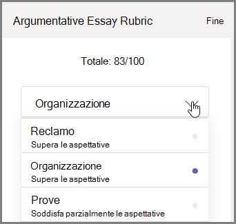 Selezionare la sezione dell'attività degli studenti per valutare