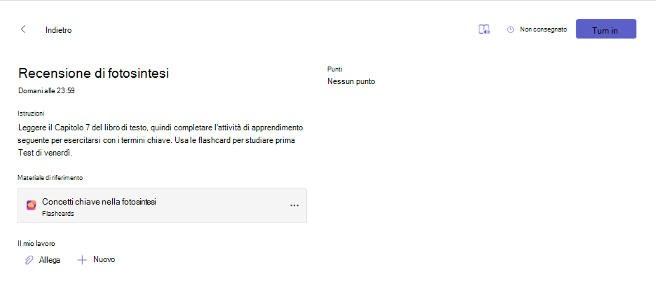 Screenshot di una scheda Attività di apprendimento visualizzata all'interno di un'attività.