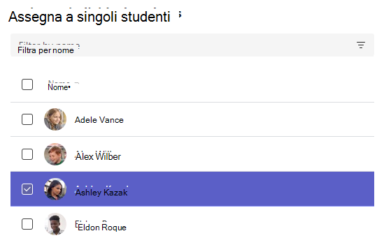 Screenshot dell'assegnazione a singoli studenti.
