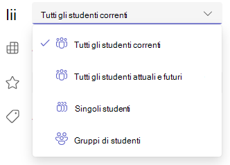 Screenshot delle opzioni di studenti e gruppi.