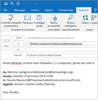 Screenshot della scheda Revisione.