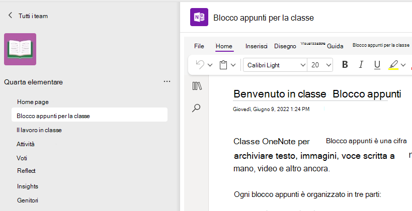 blocco appunti della classe