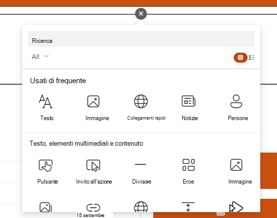 Screenshot della sezione aggiungi.