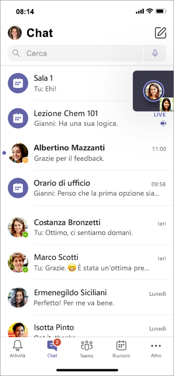 Chat gruppo di lavoro su dispositivi mobili.