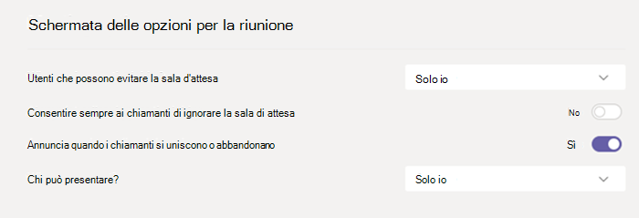 Opzioni riunione in Teams.