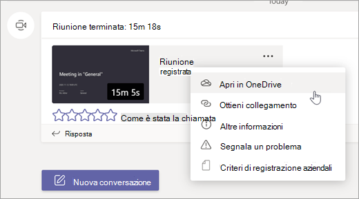 Opzioni di registrazione riunione di Teams