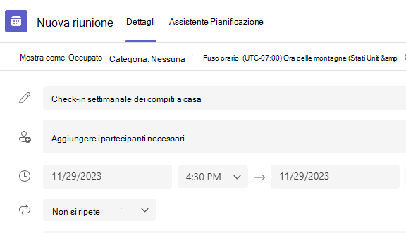 Screenshot della nuova riunione.