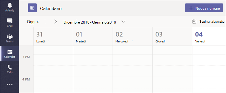 Seleziona Calendario e quindi seleziona Nuova riunione.