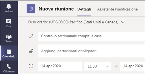 Screenshot che mostra come assegnare un titolo alla riunione.