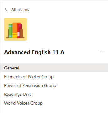 Canali di un team di classe di scuola superiore.